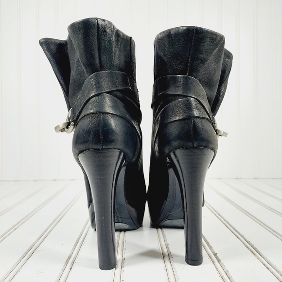 Nine West Midi Black Nubuck Leather Slouchy Pull On Platform Booties K277 - Picture 6 of 13